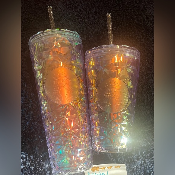 Starbucks Christmas Clear Diamond Prism Crystal Venti 24oz & 16oz Tumblers - Picture 1 of 3